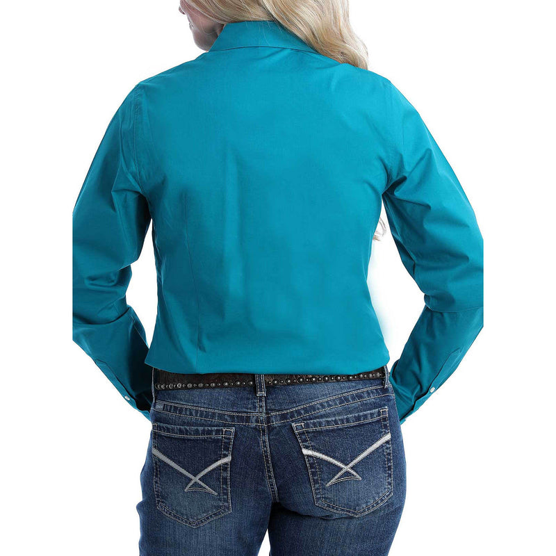 Cinch Women's Solid Teal Long Sleeve Button Down Shirt