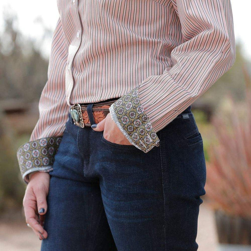 Cinch Women's Striped Long Sleeve Button Down Shirt