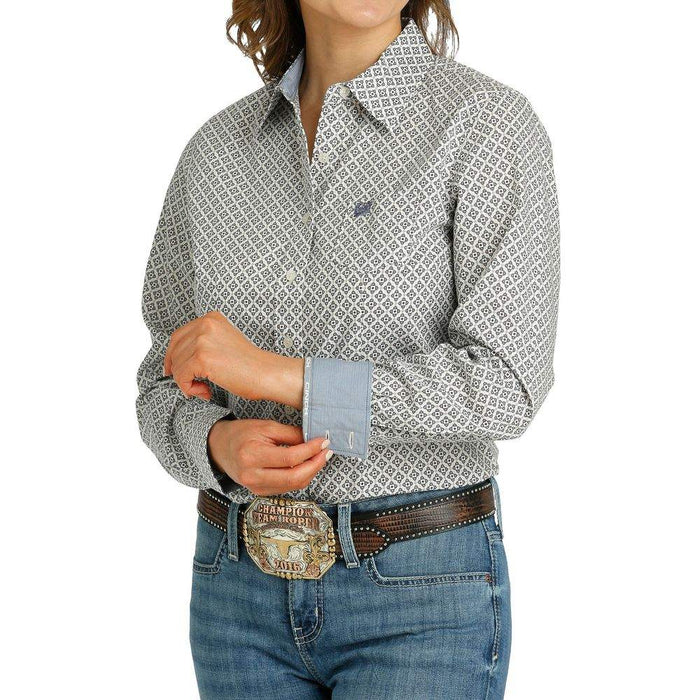 Cinch Women's Blue Print Button Down Shirt