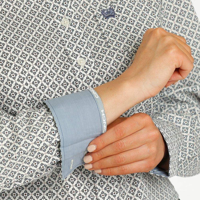 Cinch Women's Blue Print Button Down Shirt