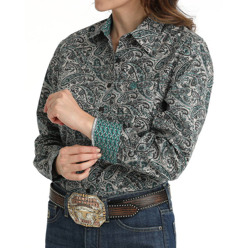 Cinch Women's Grey Paisley Button Down Shirt