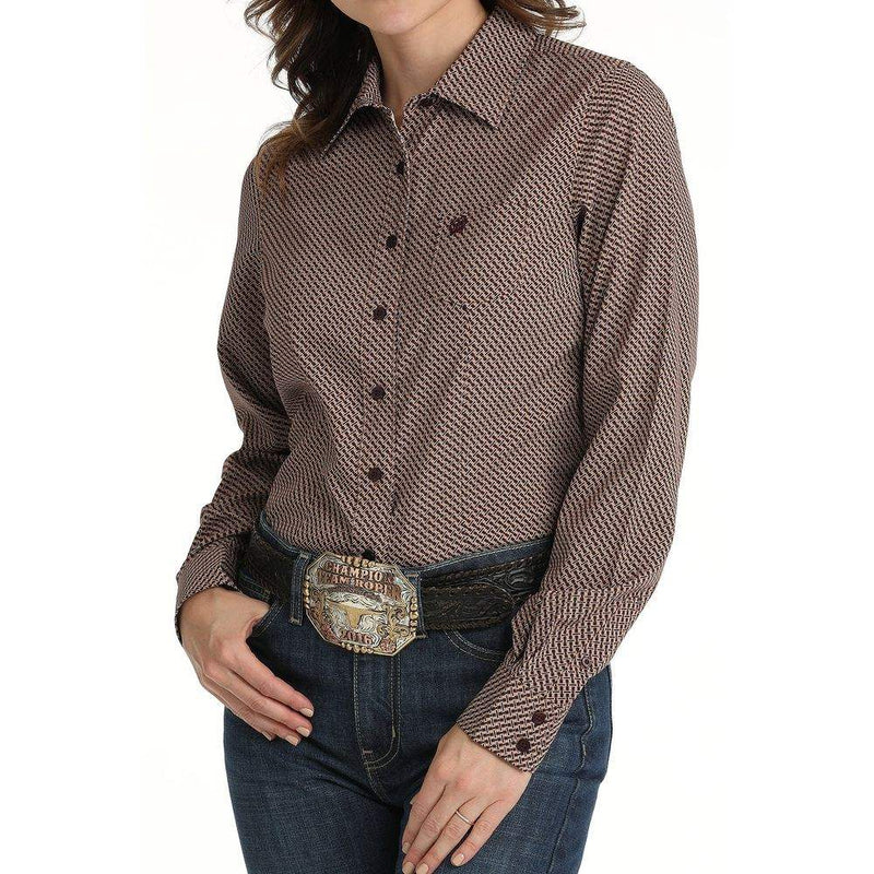 Cinch Women's Maroon Print Button Down Shirt