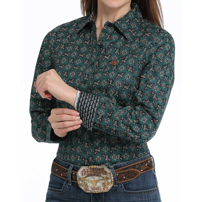 Cinch Women's Green Print Button Down Shirt