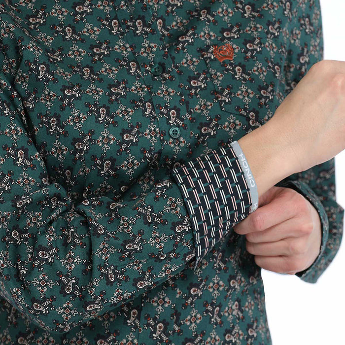 Cinch Women's Green Print Button Down Shirt