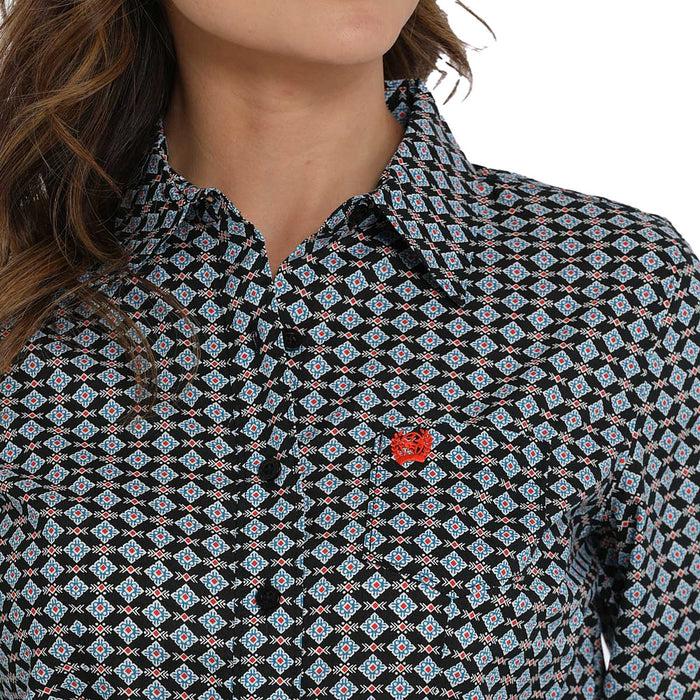 Cinch Women's Black Printed Button Shirt
