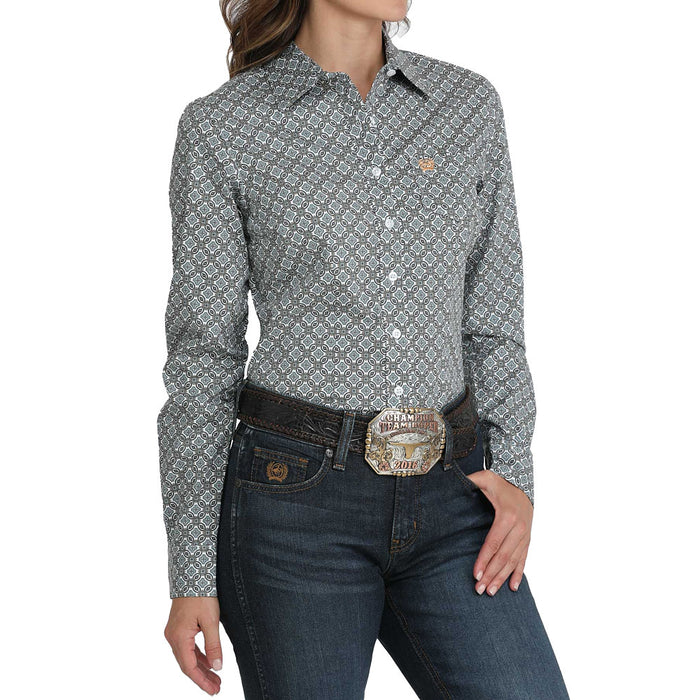 Cinch Women's White Print Button Shirt