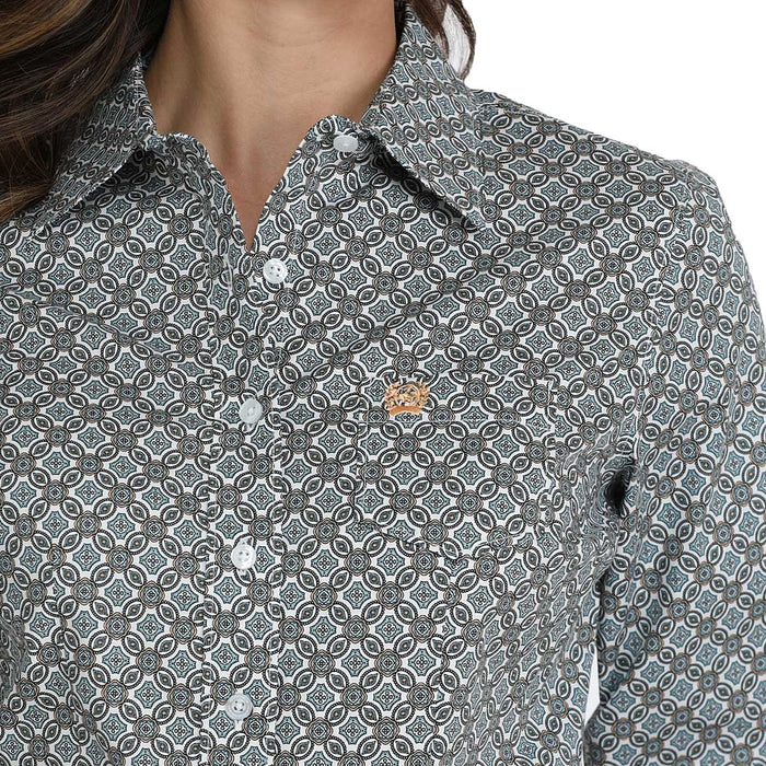 Cinch Women's White Print Button Shirt