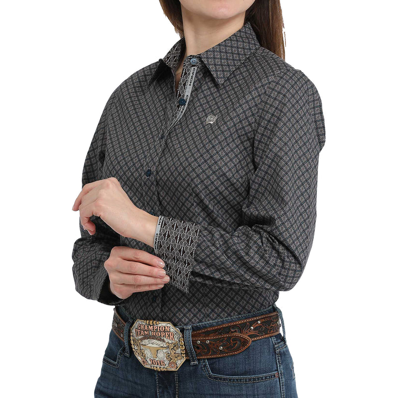 Cinch Women's Blue Multi Print Button Down Shirt