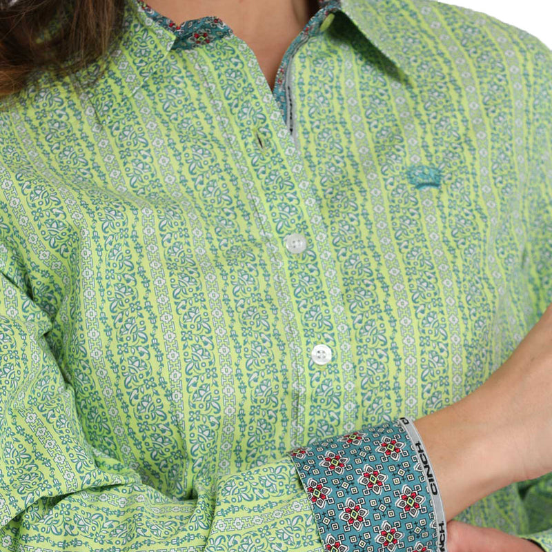 Cinch Women's Lime Printed Button Down