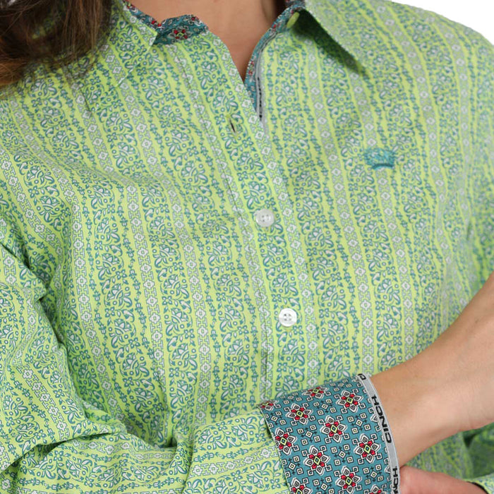 Cinch Women's Lime Printed Button Down