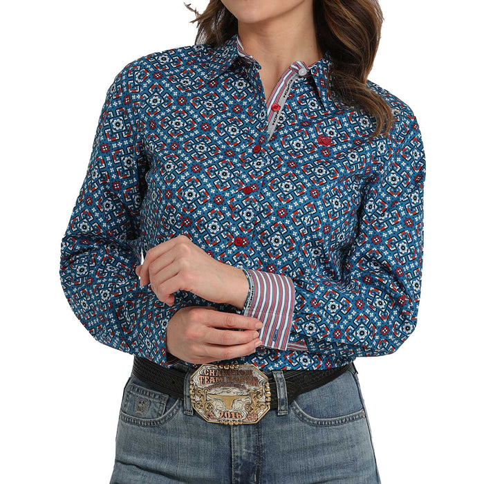 Cinch Women's Blue Patterned Button Shirt