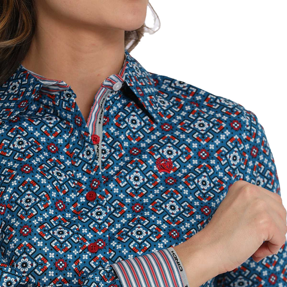 Cinch Women's Blue Patterned Button Shirt