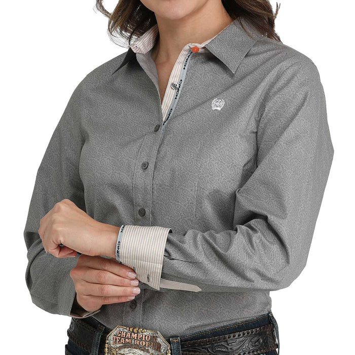 Cinch Women's Grey Paisley Print Button Shirt