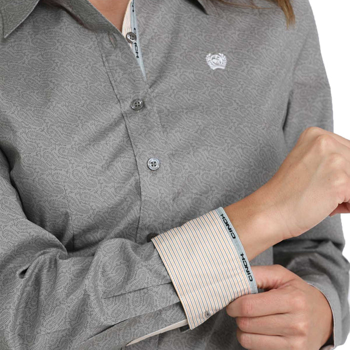 Cinch Women's Grey Paisley Print Button Shirt
