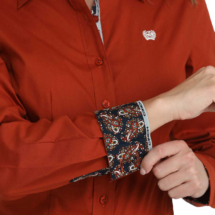 Cinch Women's Red Solid Button Shirt