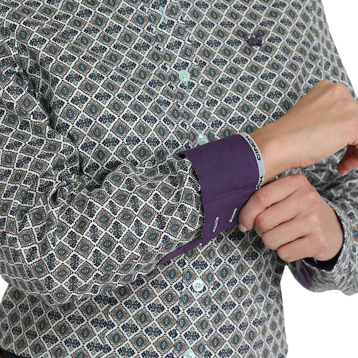 Cinch Women's Blue Print Long Sleeve Shirt