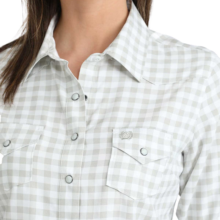 Cinch Women's White Gingham ArenaFlex Long Sleeve Shirt