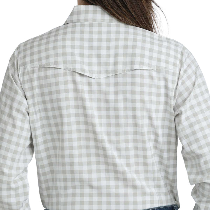 Cinch Women's White Gingham ArenaFlex Long Sleeve Shirt