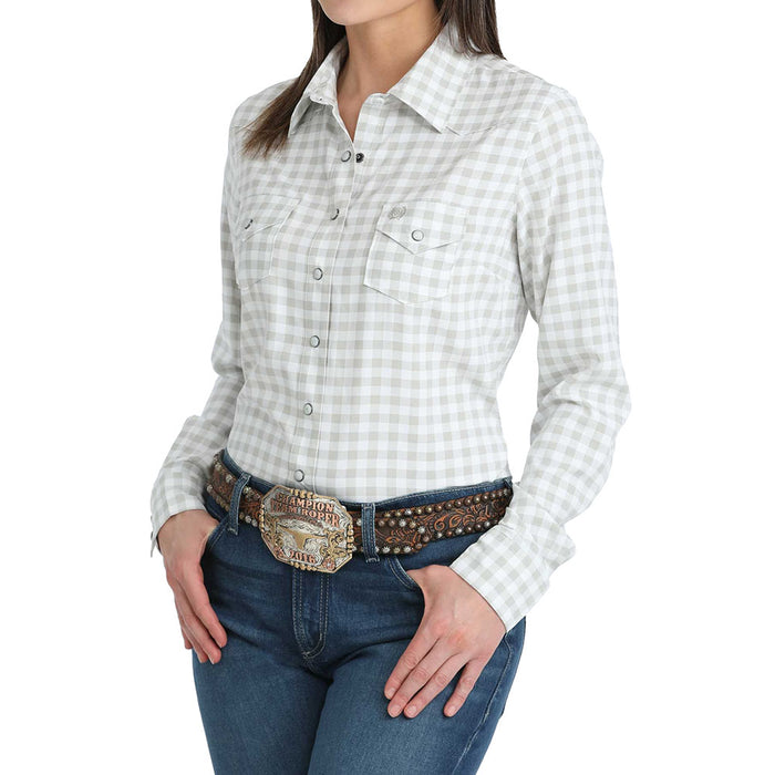Cinch Women's White Gingham ArenaFlex Long Sleeve Shirt