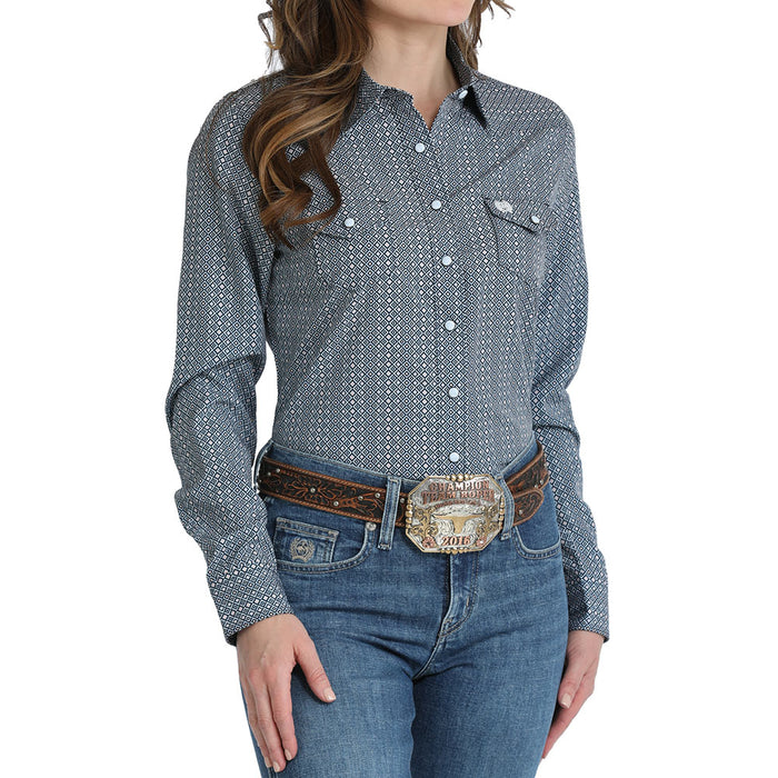Cinch Women's Blue Print Vented Shirt