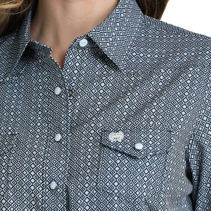 Cinch Women's Blue Print Vented Shirt
