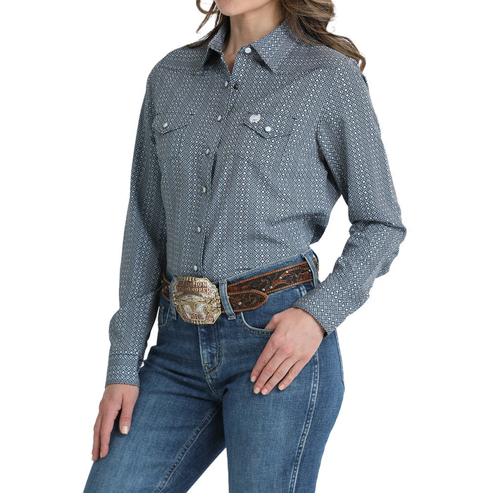 Cinch Women's Blue Print Vented Shirt