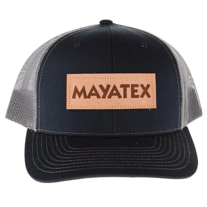 Mayatex Navy and Charcoal Leather Patch Logo Mesh Back Cap