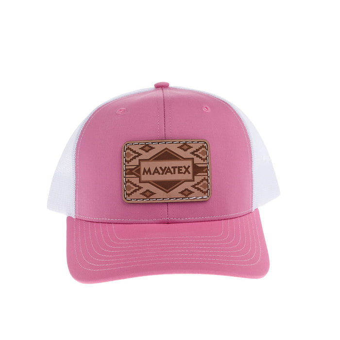 Mayatex Hot Pink and White Leather Patch Mesh Back Cap