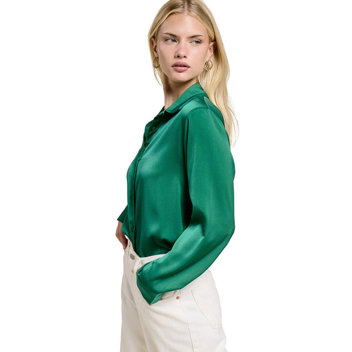 Mimosa Women's Sea Green Satin Long Sleeve Blouse