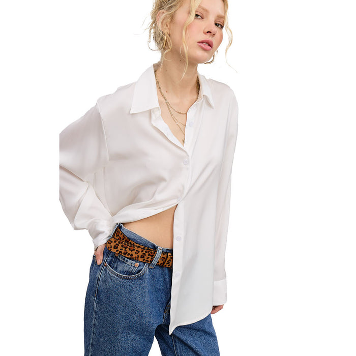 Mimosa Women's White Satin Long Sleeve Blouse