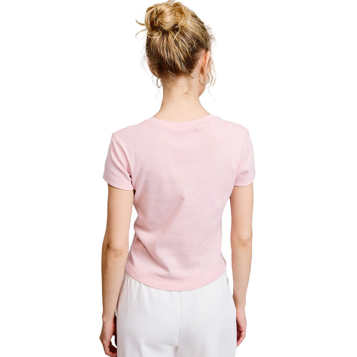 Mimosa Women's Baby Pink Solid Knit Short Sleeve Tee Shirt