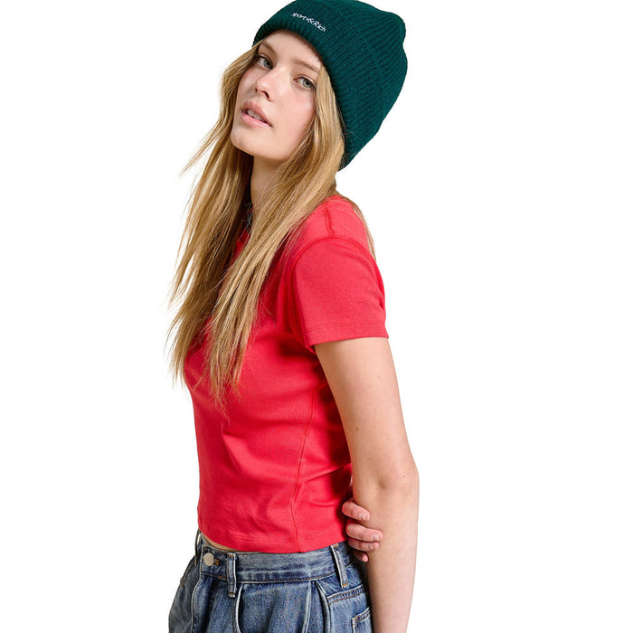 Mimosa Women's Red Solid Knit Short Sleeve Tee Shirt