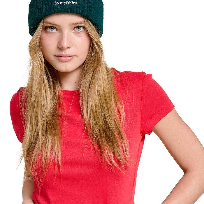 Mimosa Women's Red Solid Knit Short Sleeve Tee Shirt