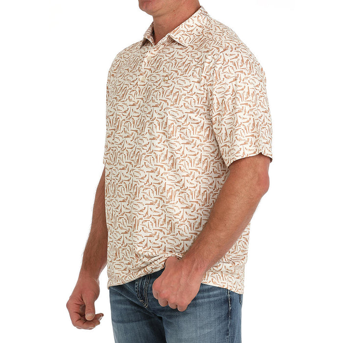 Cinch Mens ArenaFlex Cream Gun Print Polo
