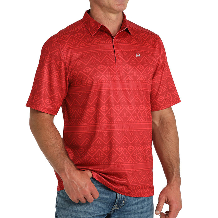 Cinch Men's Red Aztec Print Polo