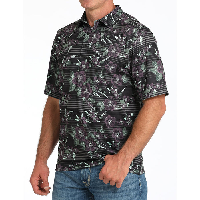Cinch Men's Black Floral Short Sleeve Polo