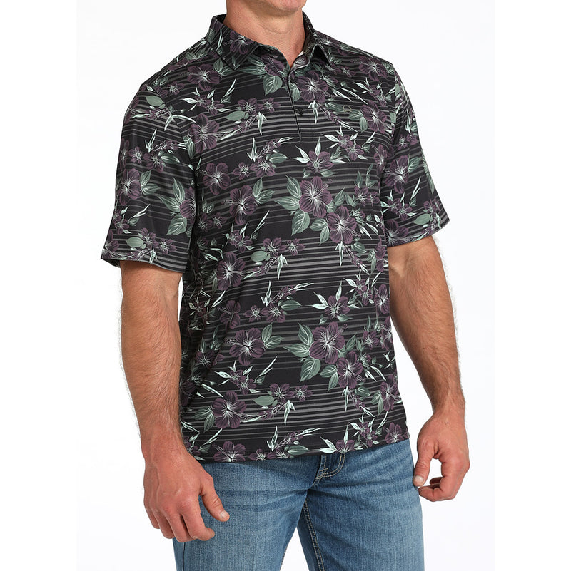 Cinch Men's Black Floral Short Sleeve Polo