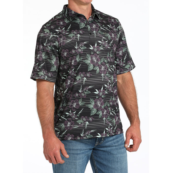 Cinch Men's Black Floral Short Sleeve Polo