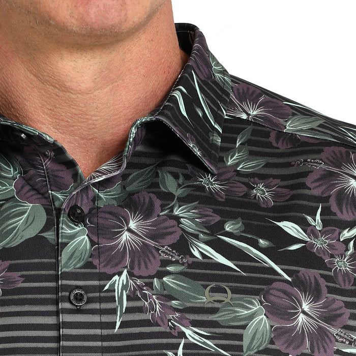 Cinch Men's Black Floral Short Sleeve Polo