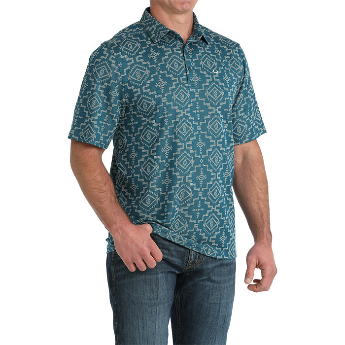 Cinch Men's Blue Print Short Sleeve ArenaFlex Polo