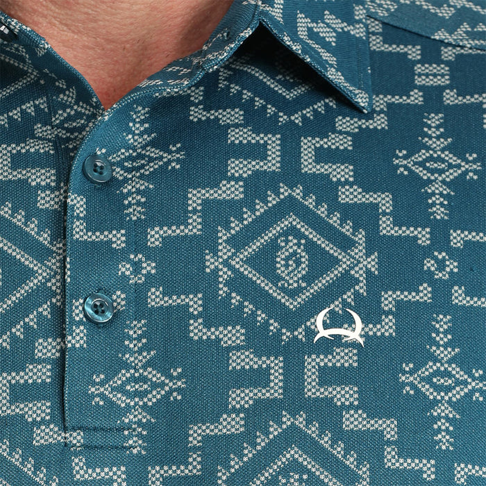 Cinch Men's Blue Print Short Sleeve ArenaFlex Polo