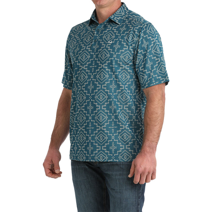 Cinch Men's Blue Print Short Sleeve ArenaFlex Polo