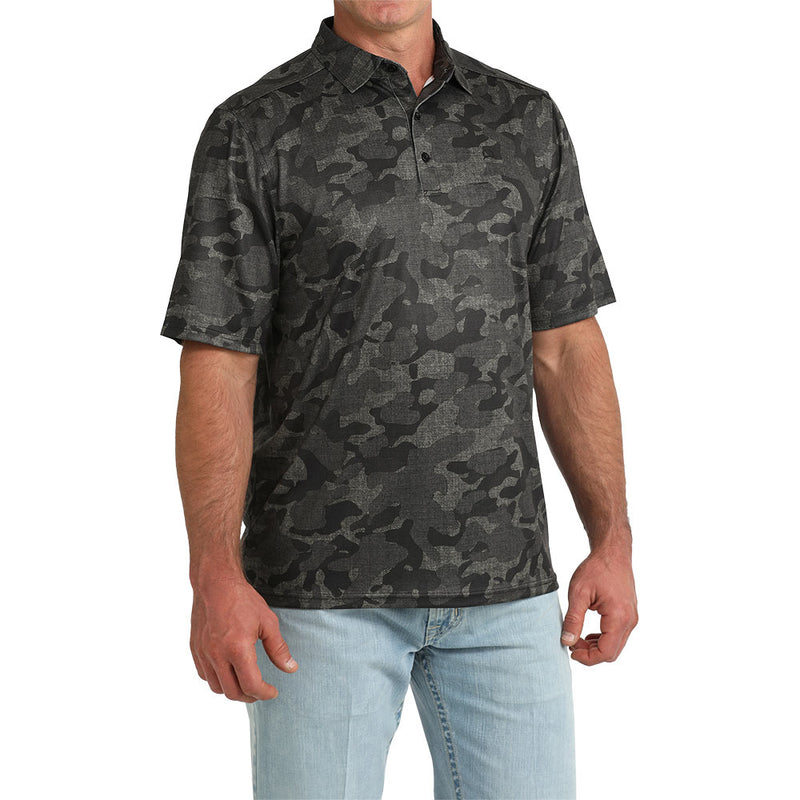 Cinch Men's Black Camo ArenaFlex Polo