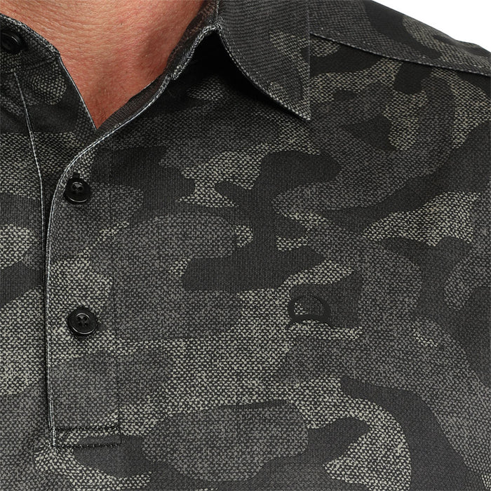 Cinch Men's Black Camo Print ArenaFlex Polo