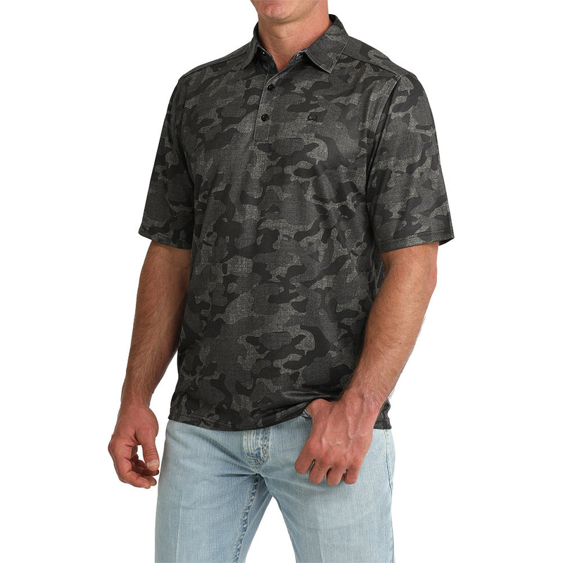Cinch Men's Black Camo ArenaFlex Polo