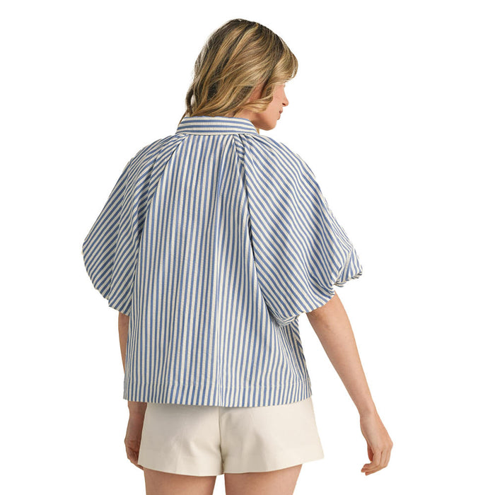 En Merci En Wom Blue Stripe Button Top
