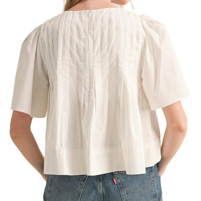 En Merci Wom White Pleated Short Sleeve