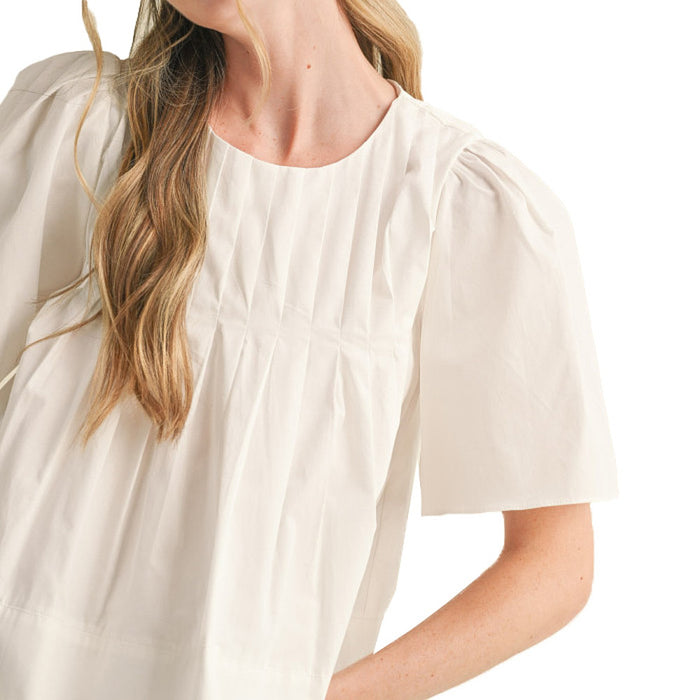 En Merci Wom White Pleated Short Sleeve