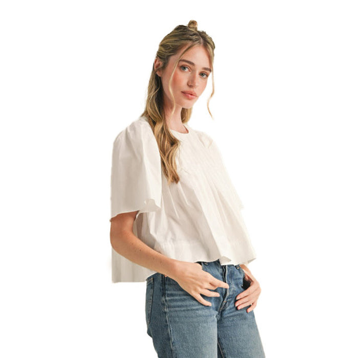 En Merci Wom White Pleated Short Sleeve