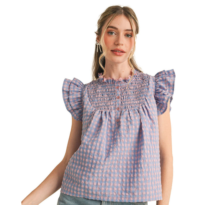 En Merci En Wom Pink Blue Gingham Top